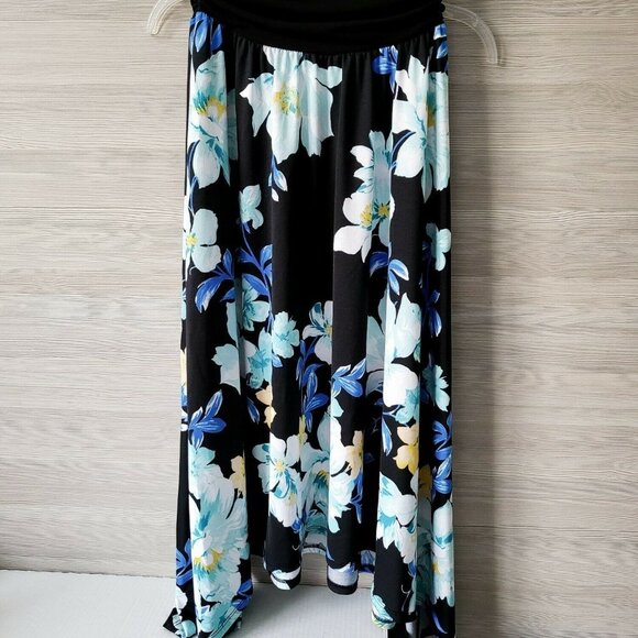 Apt 9 Womens Black Blue Floral Polyester Elastic Waist A Line Skirt Size Small - Picture 6 of 12